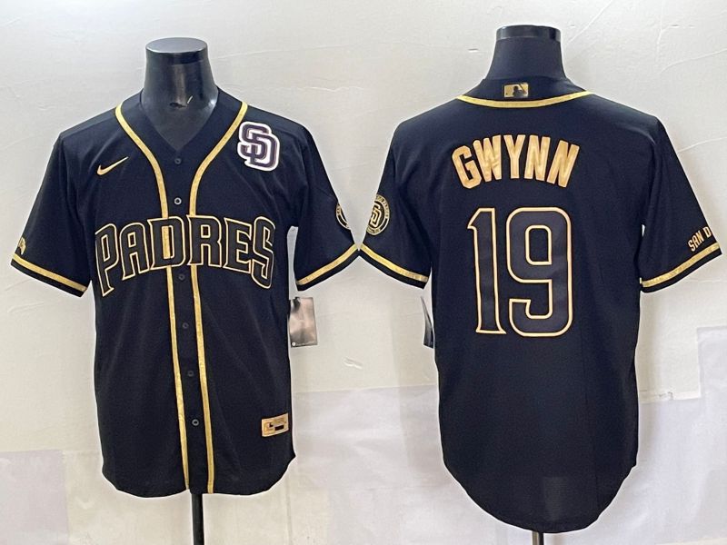 Men 2025 San Diego Padres #19 Gwynn Black Gold Throwback Nike MLB Jersey style 010->san diego padres->MLB Jersey